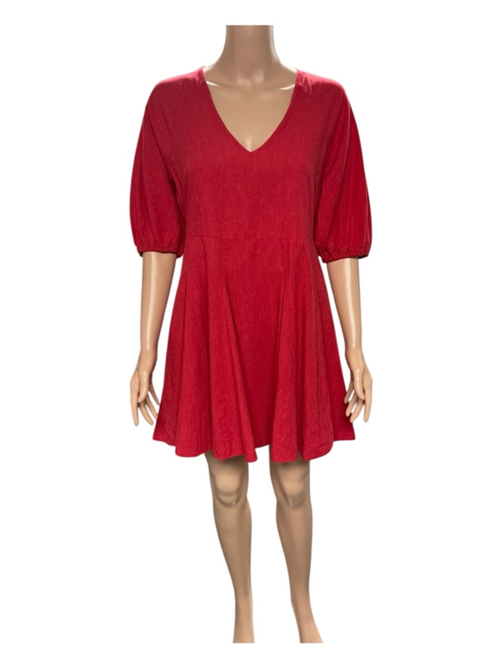 Universal Thread - NWT - Red V-Neck Puff Sleeve Skater Dress - Picture 4 of 6